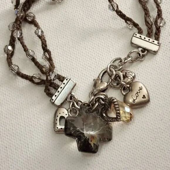 BRIGHTON KARMA‎ jeweled crystal cross, heart, and love triple strand bracelet - Picture 3 of 6